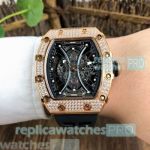 Copy Richard Mille RM 53-01 Rose Gold Bezel Black Rubber Strap Watch